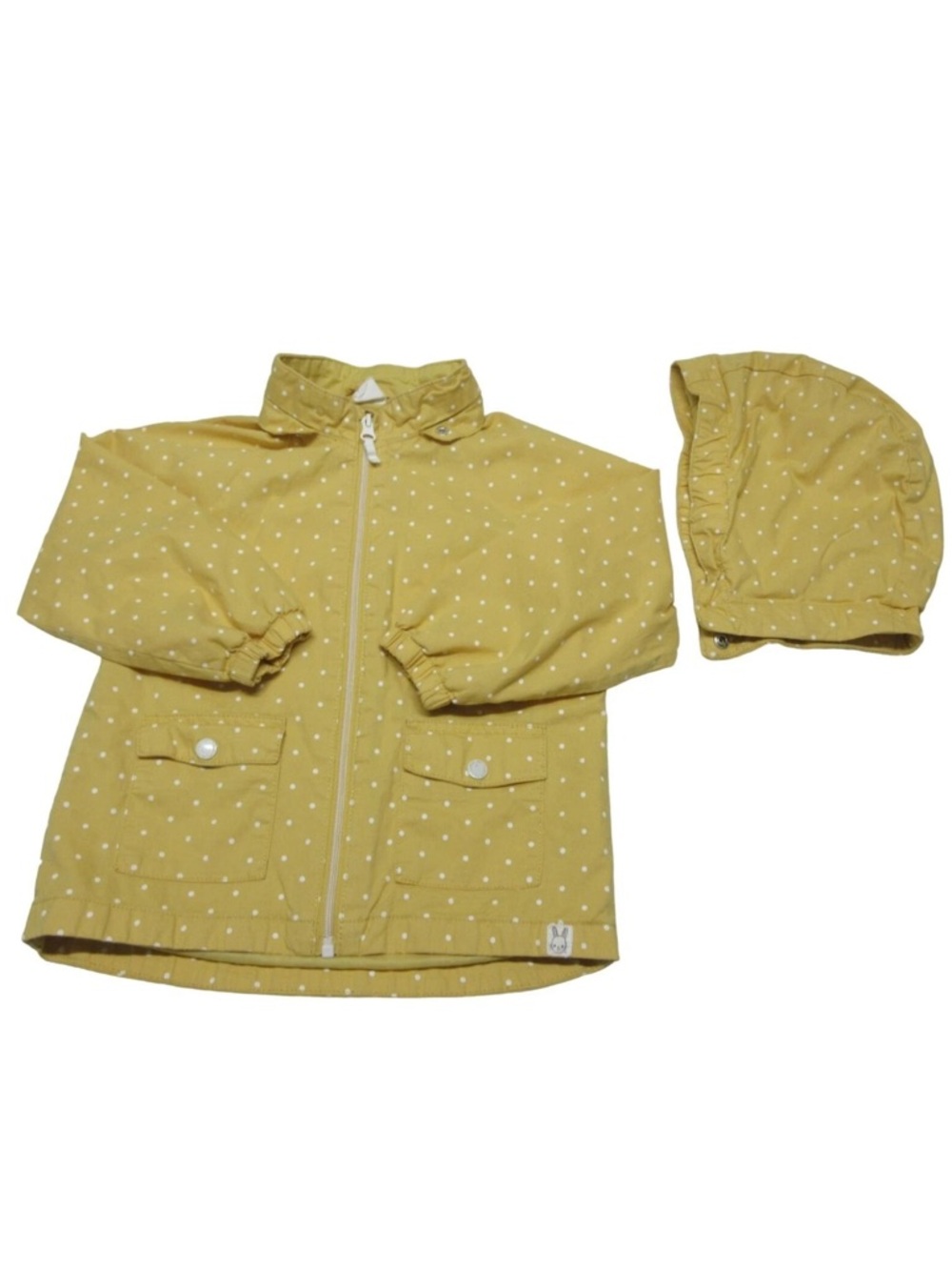 NWT H&M Girl's Yellow Cotton Polka Dot Hooded Jacket